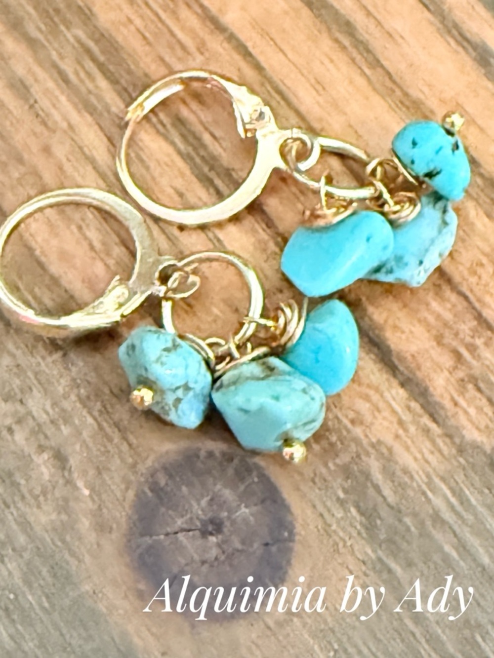 SIMPLE CHANDELIER +Gold Hoop Earrings with Turquoise Beads